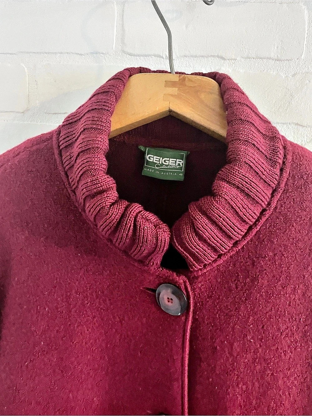 Vintage Geiger Raspberry Boiled Wool Long Coat Austria Sz EU 42 US 8 - Picture 6 of 16